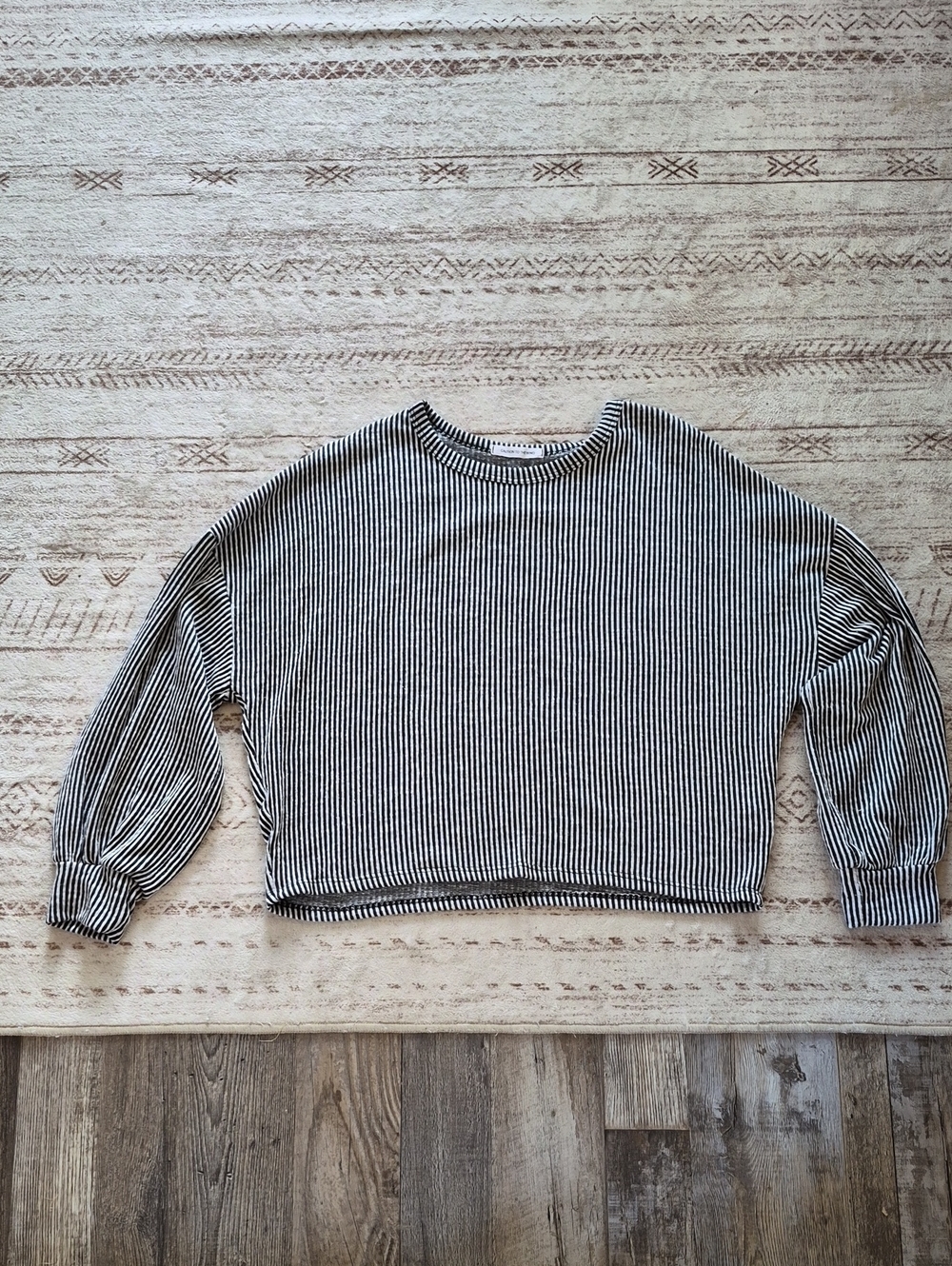 Caution To The Wind Black & White Striped Crewneck Sweatshirt